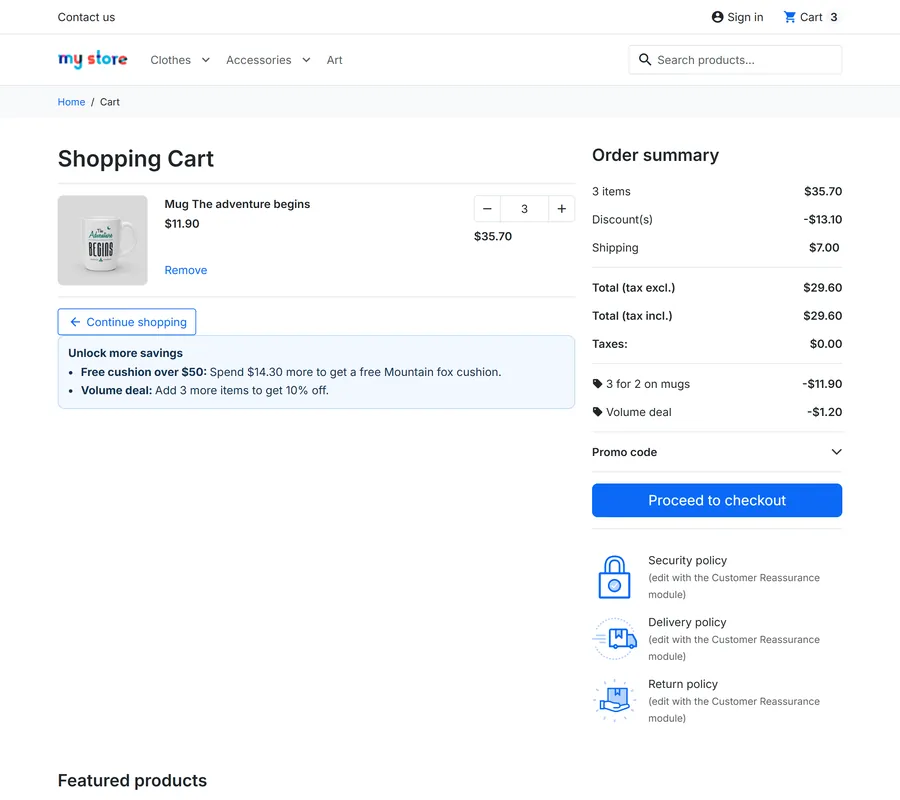 Cart with a promotion and nudges