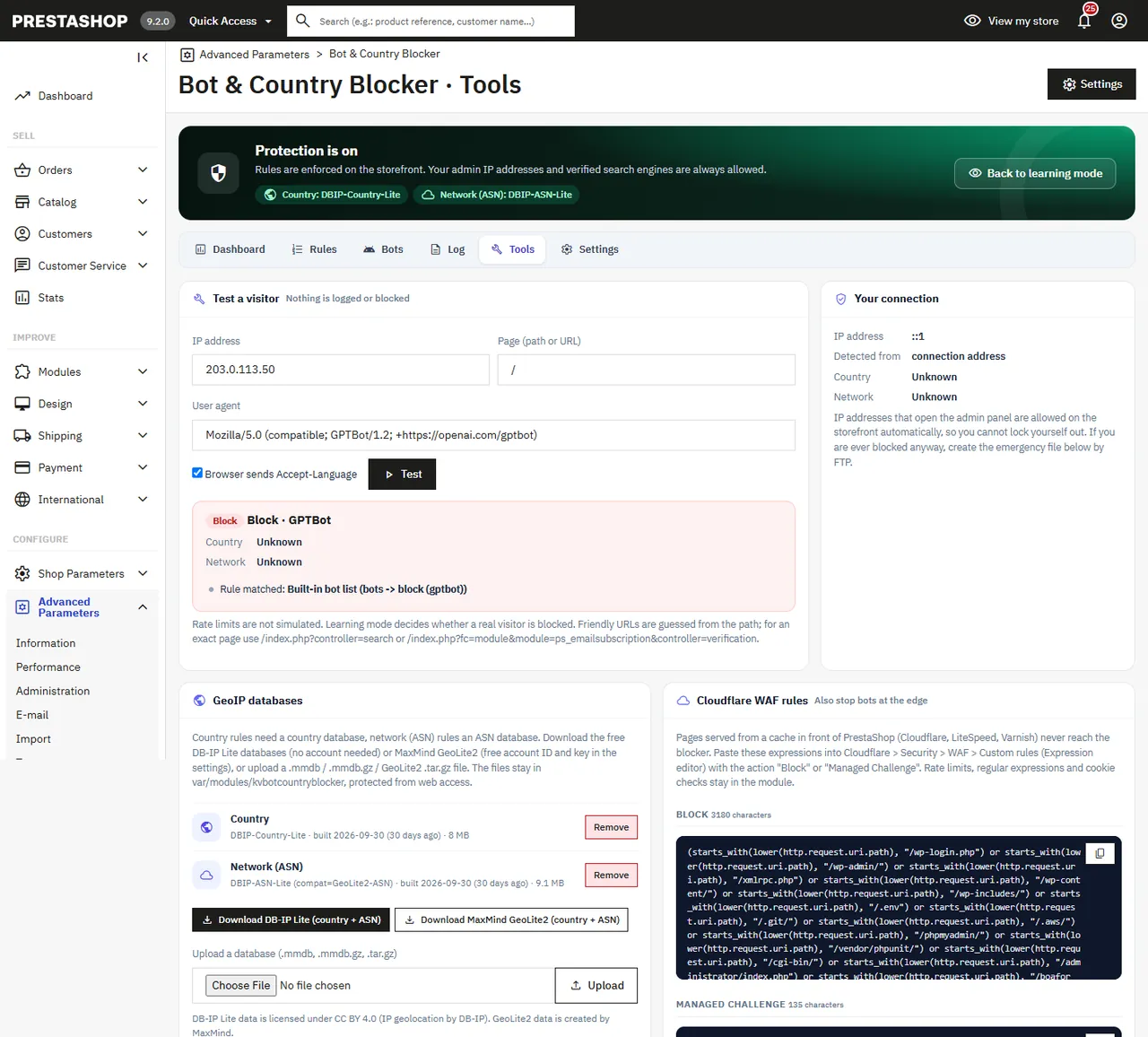 Tester, GeoIP databases and Cloudflare export