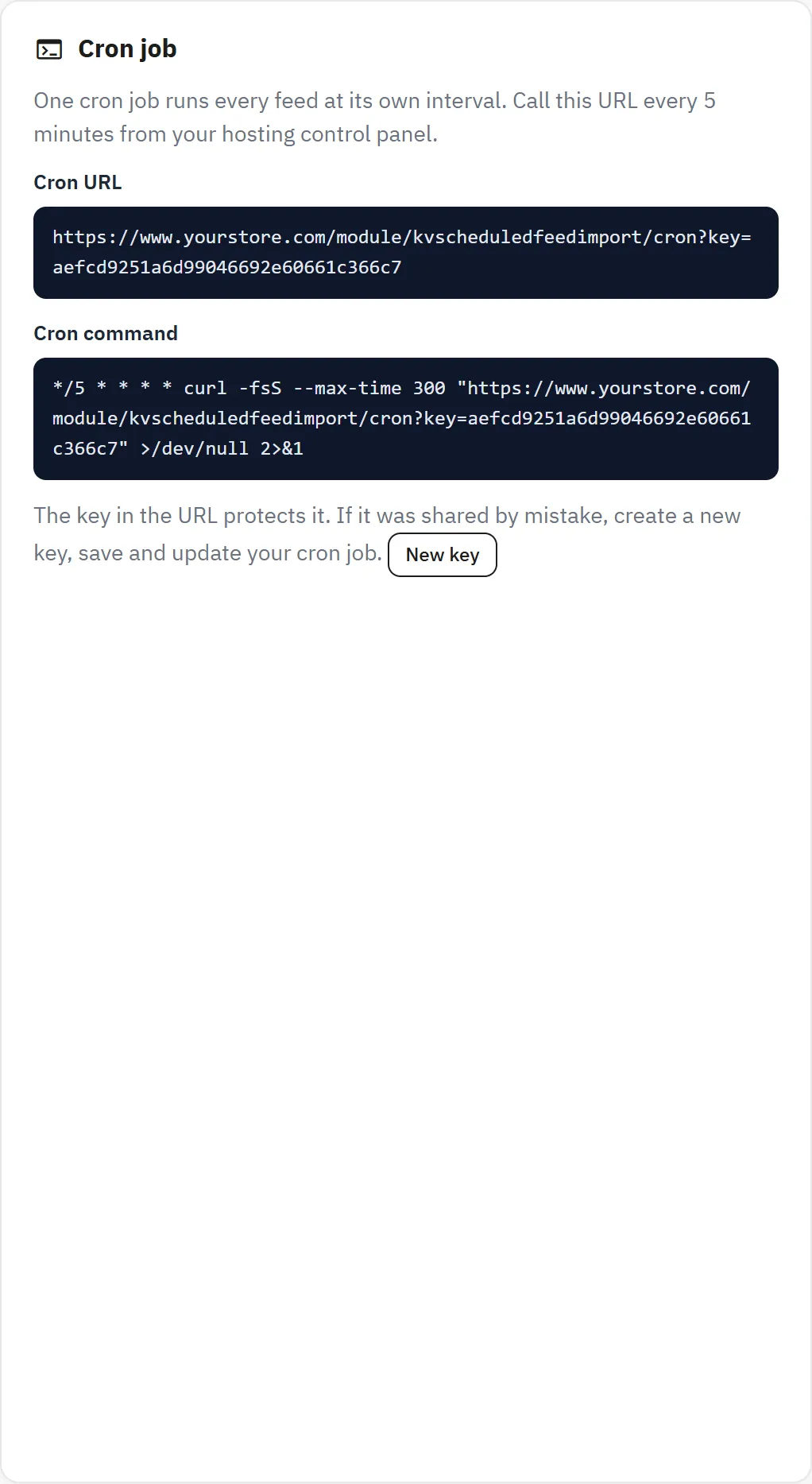 Cron job card on the settings page