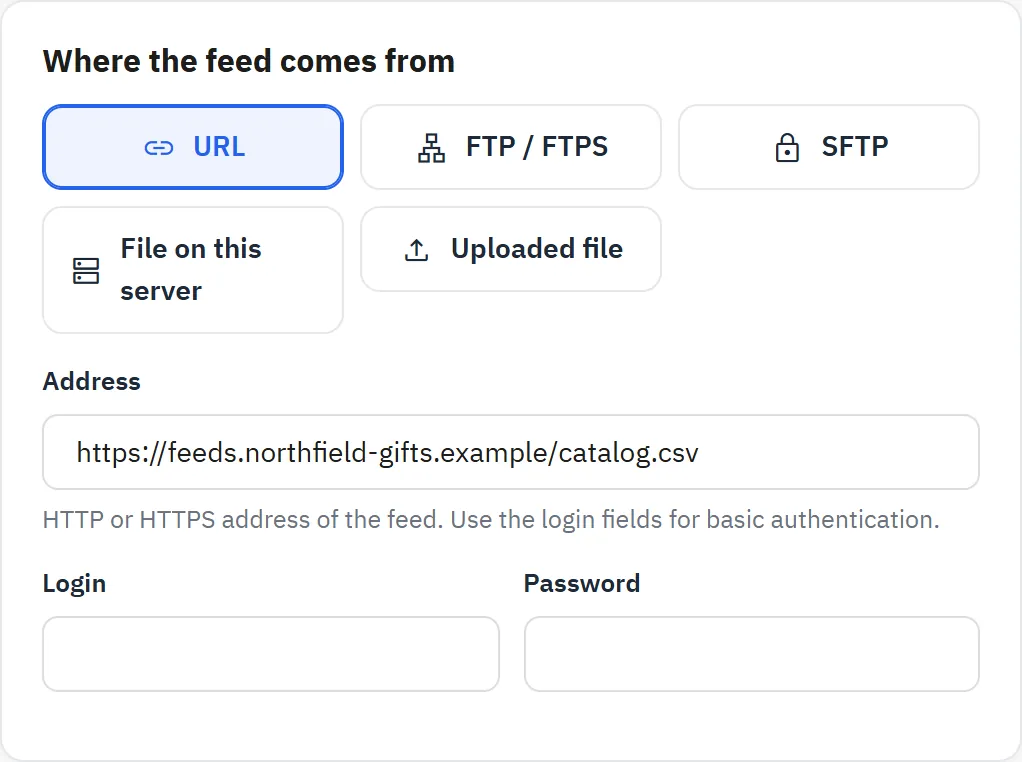 Source of a feed