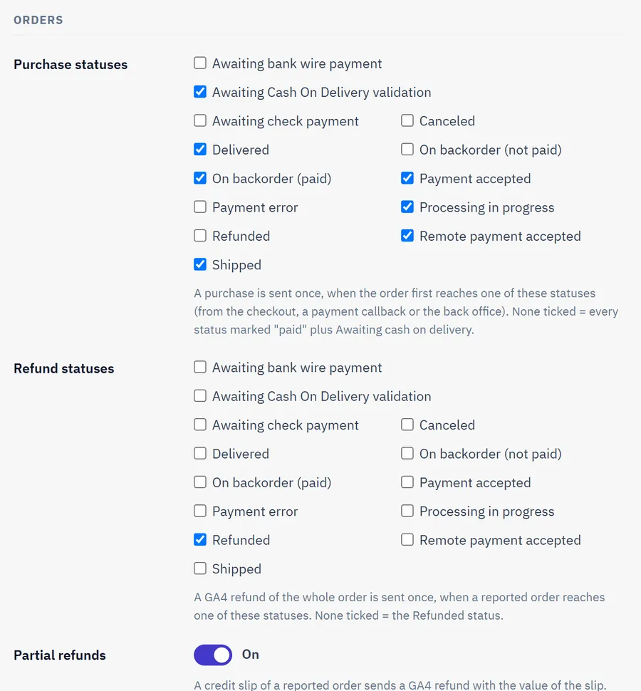 Purchase statuses