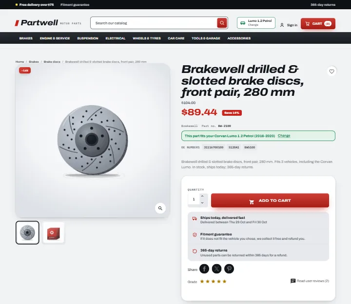 Axle product page with the fit check