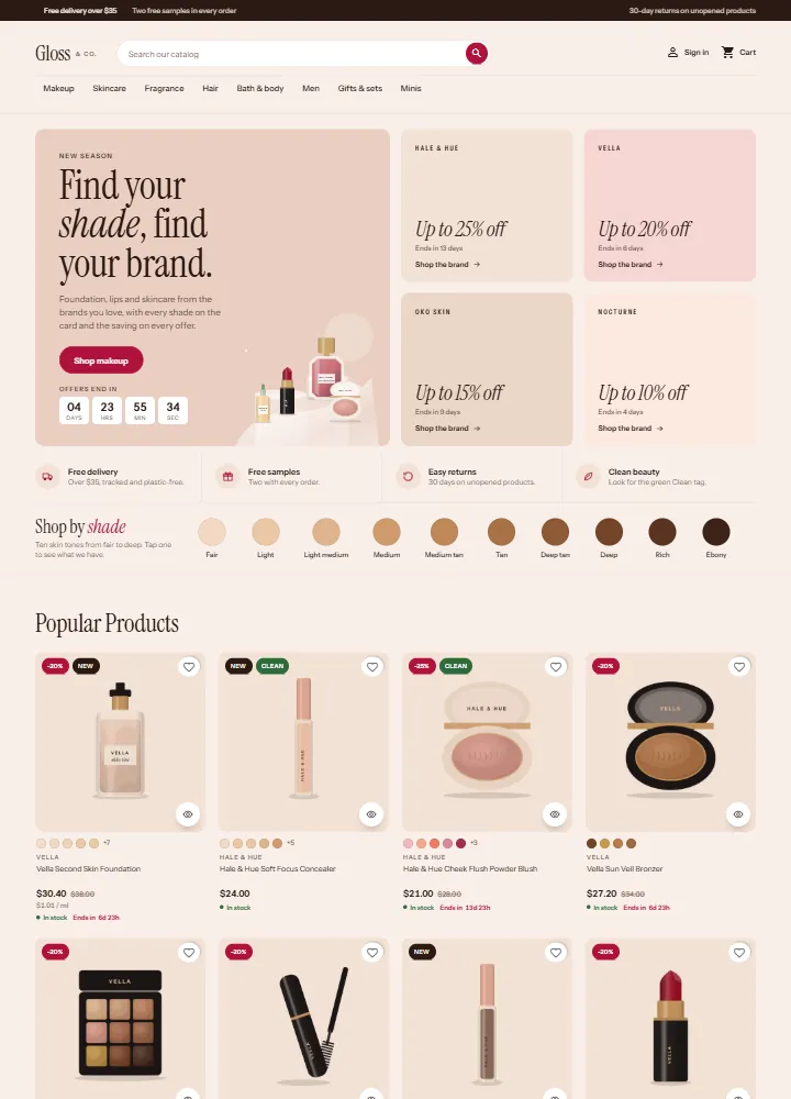 Gloss home page, Nude preset