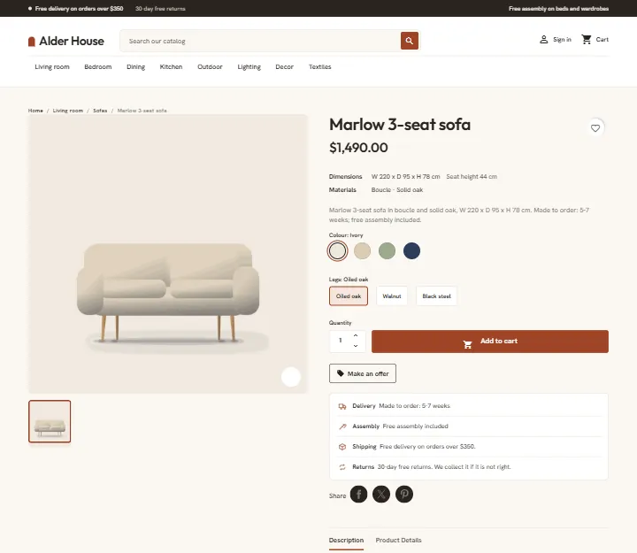 Hearth product page
