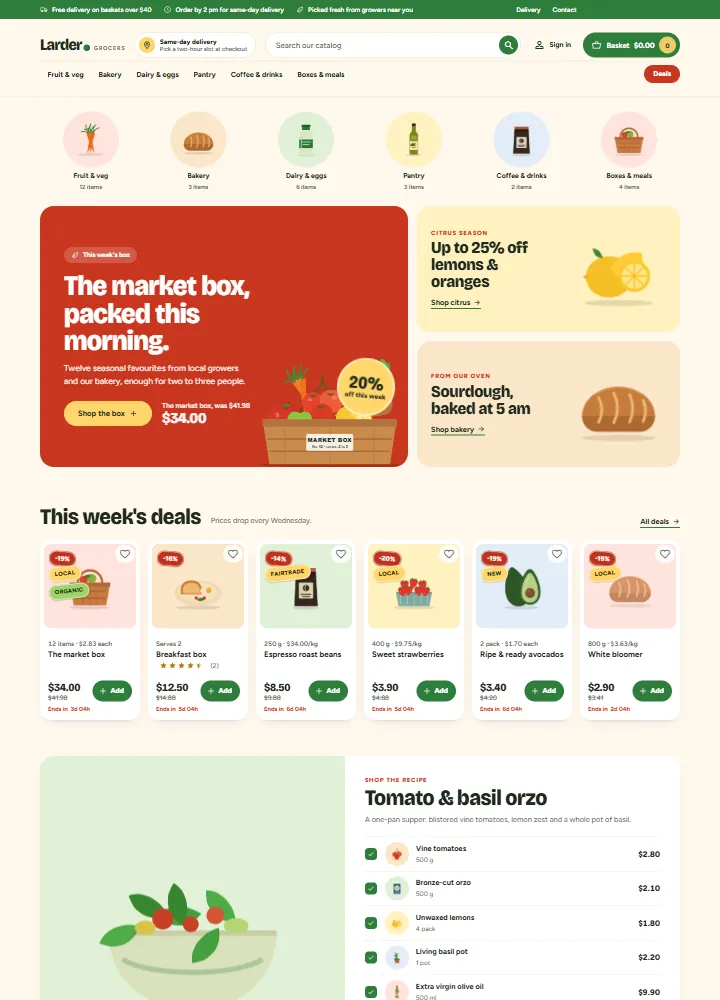 Pantry home page, Market preset