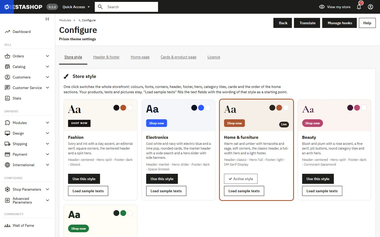 The Store style tab