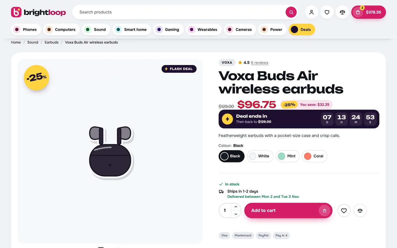 Product page with the campaign strip